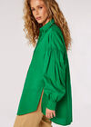 Balloon Sleeve Cotton Shirt, Green, large