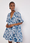 Floral Cotton Mini Dress, Blue, large