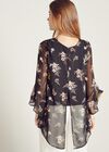 Vintage Floral Flute Sleeve Blouse, Black, large