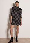 Textured Check Swing Mini Dress, Mocha, large