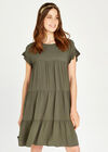 Ruffle Sleeve Detail Tiered Dress, Khaki, large