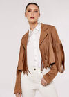 Fringed Suedette Jacket, Brown, large