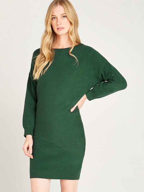 Zip Shoulder Colourblock Dress, Green, large