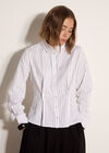 Cinched Cotton Stripe Shirt, White, large