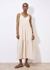 Bead Embellished Cotton Midaxi Dress, Stone, large