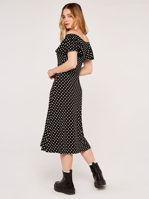 Spot Bardot Midi Dress, Black, large