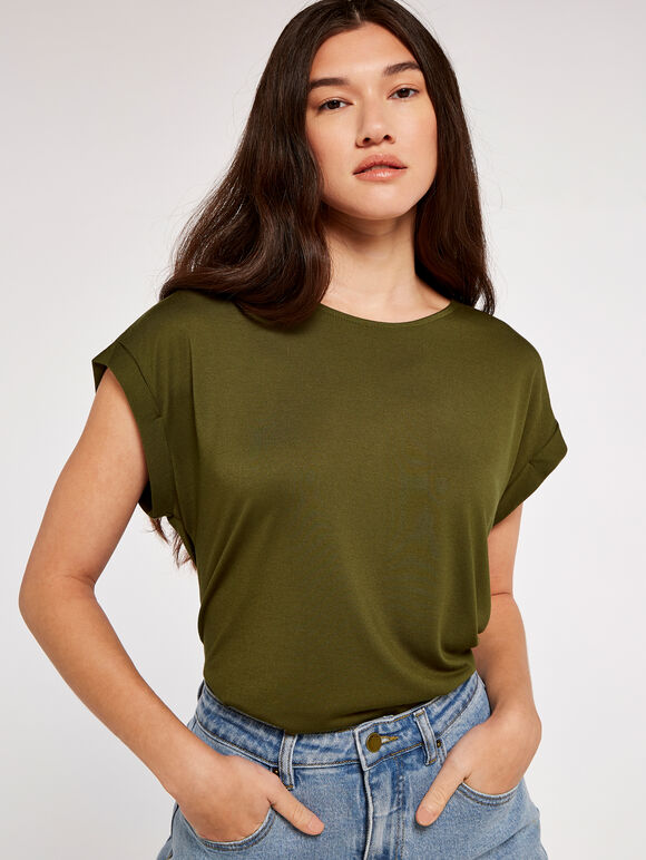Curved Hem Tee, Green, large