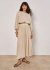 Linen Blend Bubble Hem Crop Top, Stone, large