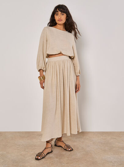 Linen Blend Bubble Hem Crop Top