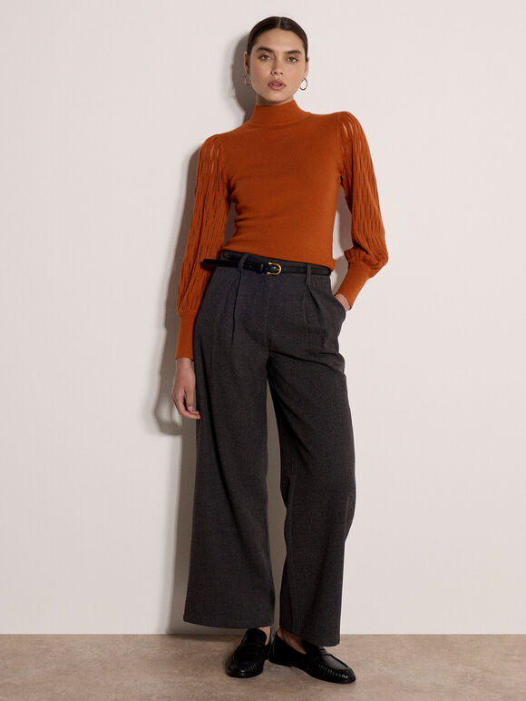 Plait Mesh Sleeve Jumper, Rust, large