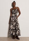 Leaf Silhouette Ric Rac Trim Maxi Dress, Stone, large