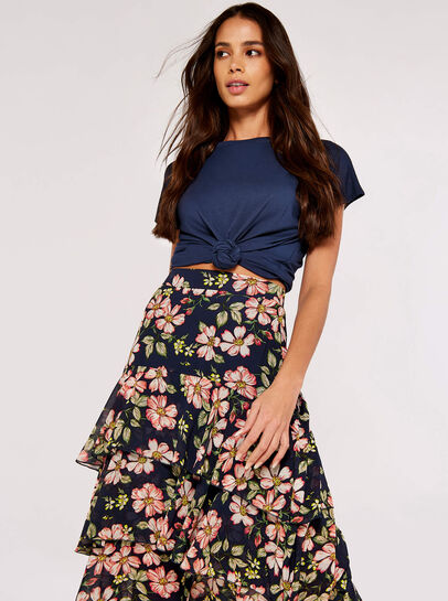 Floral Chiffon Midi Skirt
