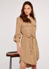 Tie Front Shirt Dress, Stone, large