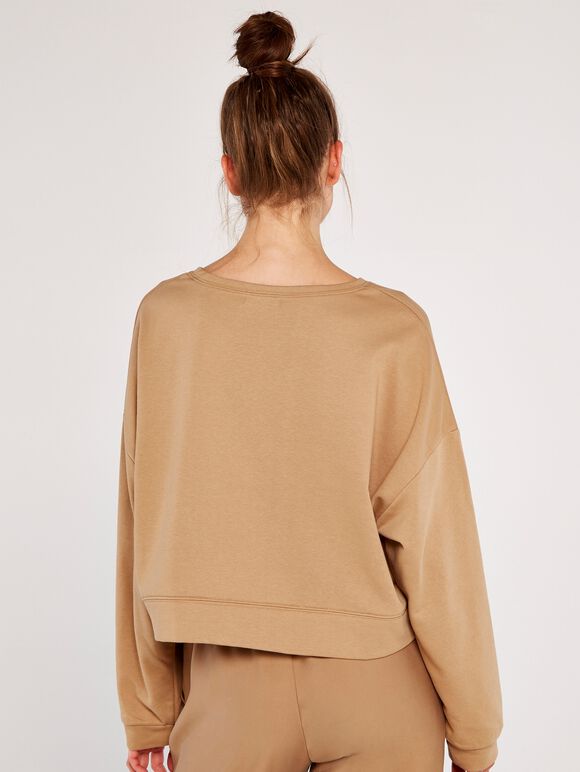 Cropped Sweatshirt, Stone, large