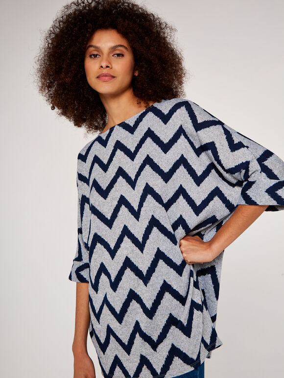 Chevron Stripe Batwing Top, Grey, large