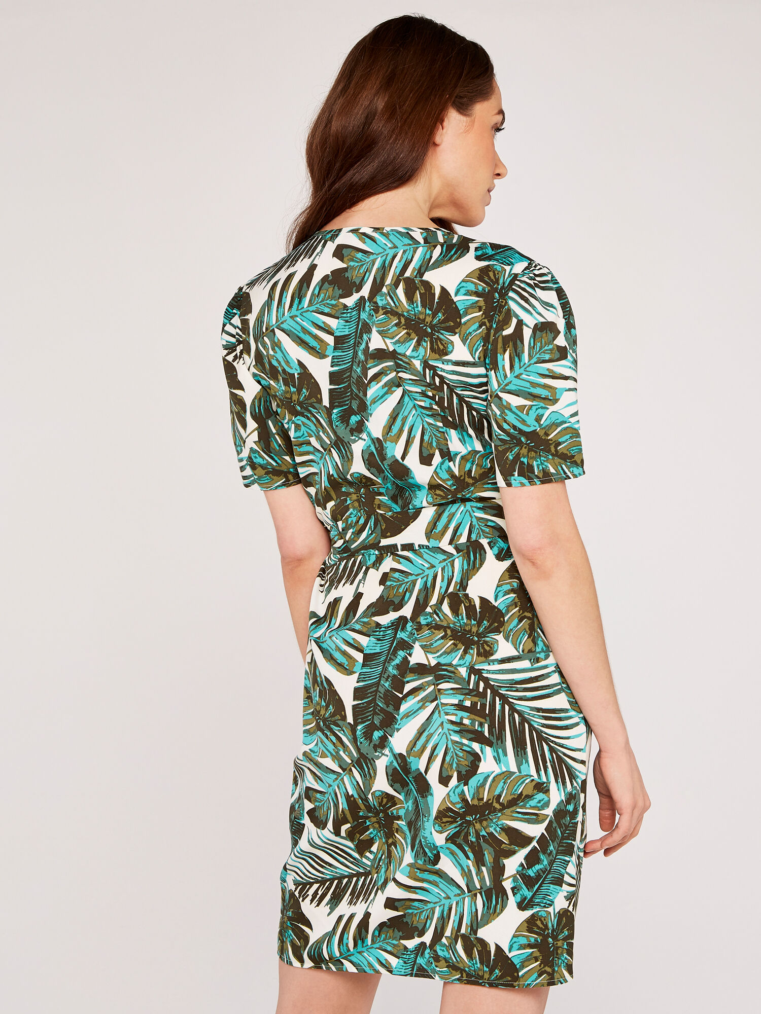 Tropical Leaf Wrap Dress Apricot Clothing