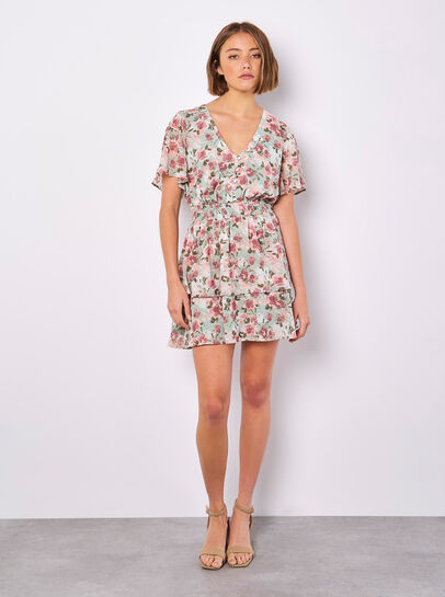 Watercolour Floral Chiffon Mini Dress