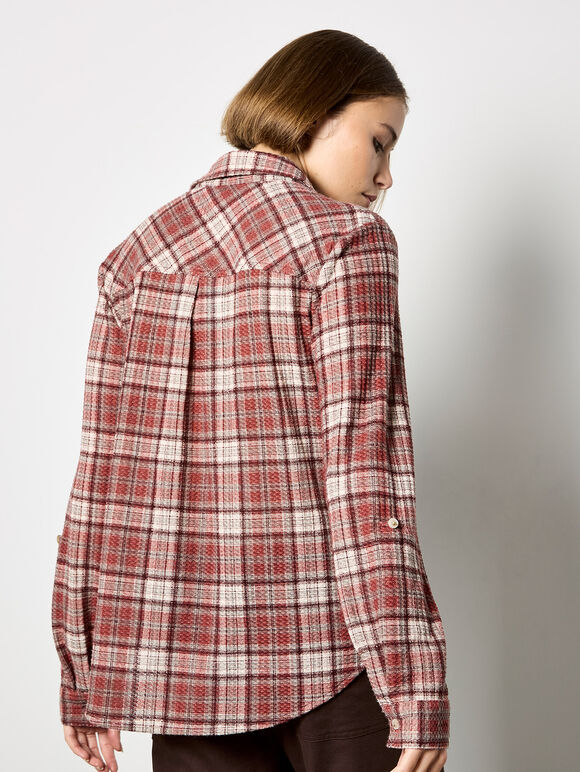 Check Print Shirt, Burgundy, large