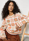 Pastel Crochet Squares Jumper, Coral, large