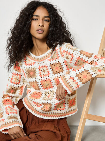 Pastel Crochet Squares Jumper