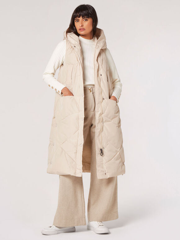 Longline Puffer Gilet, Stone, large