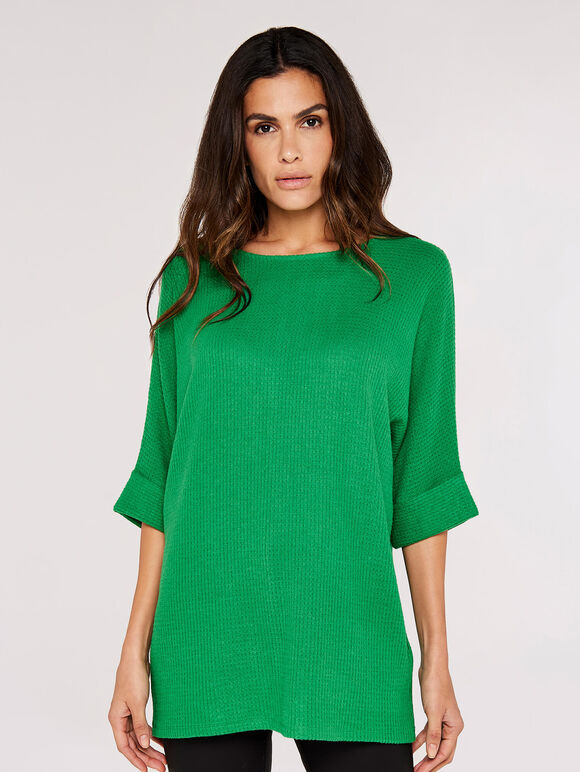 Waffle Knit Top, Green, large