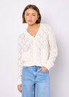 Pointelle Knitted Cardigan, White, large