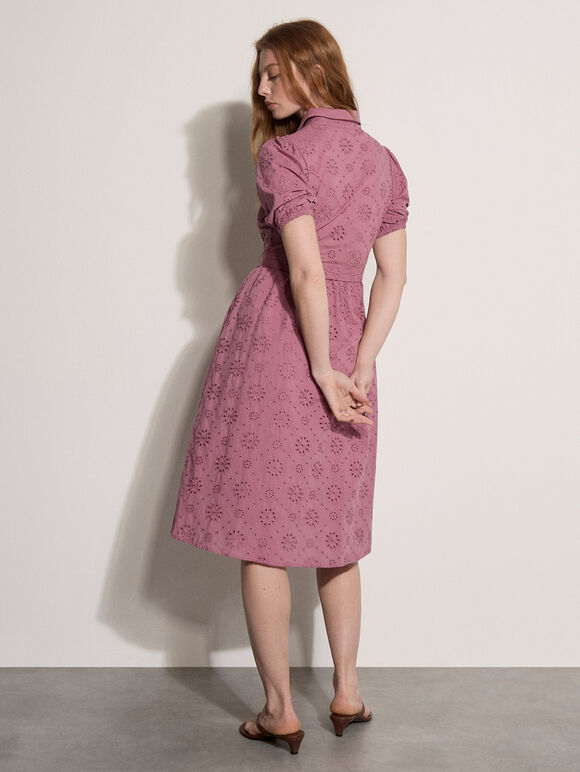 Broderie Shirt Midi Dress, Burgundy, large