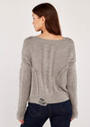 Aran And Mixed Knit Crop Top, Grey, large