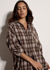 Check Print Oversized Shirt, Brown, large