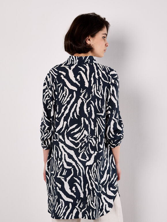 Zebra Print Oversized Shirt, Navy, large