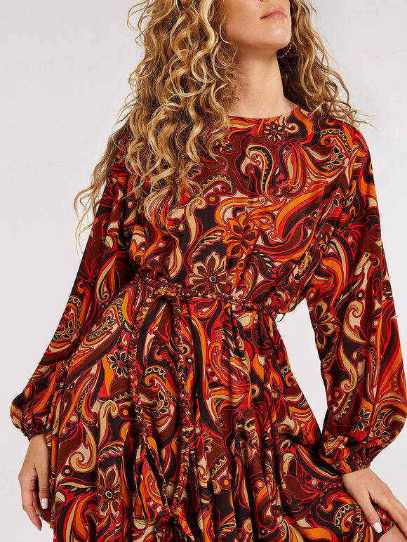 Swirl Flute  Mini Dress, Brown, large