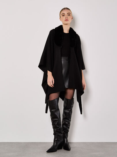 Faux Fur Collar Poncho
