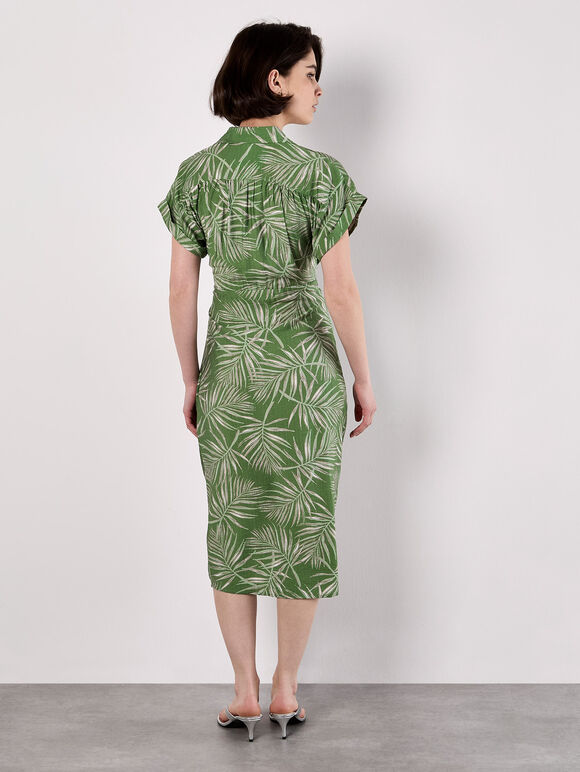 Palm Leaf Shirt Midi Dress, Green, large
