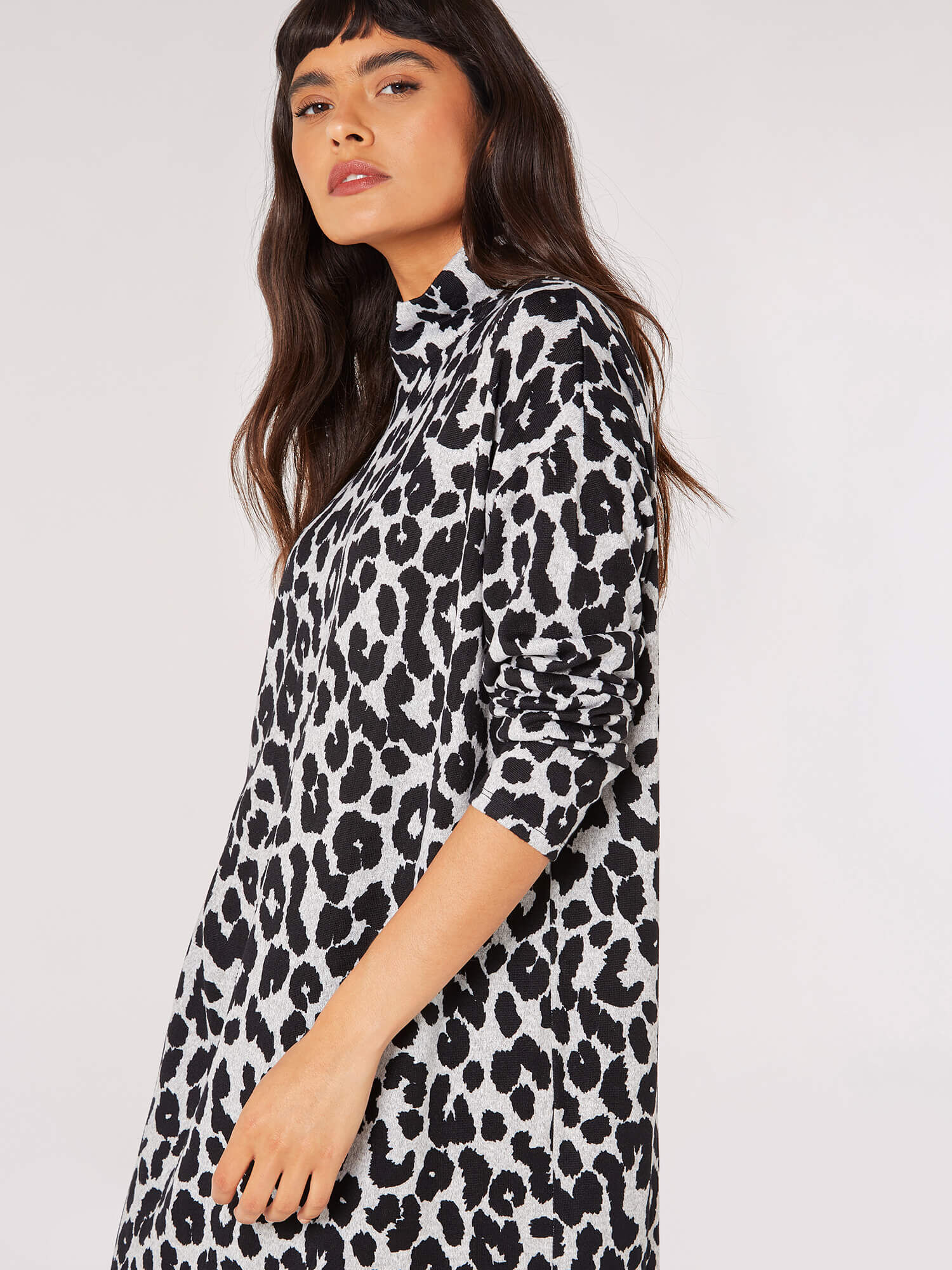 Cheetah Mock Neck Mini Dress Apricot Clothing