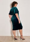 Curve Ruched Waist Velvet Midi Dress, Green, large
