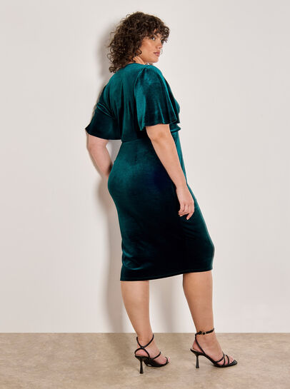Curve Ruched Waist Velvet Midi Dress
