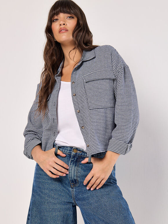 Dogtooth Cropped Shirt, Black, large