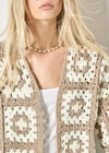 Hand-Knit Crochet Squares Cardigan, Brown, large