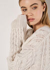 Oversized Cable Knit Jumper Mini Dress, Cream, large