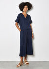 Pleated Wide-Leg Culotte Trousers, Navy, large