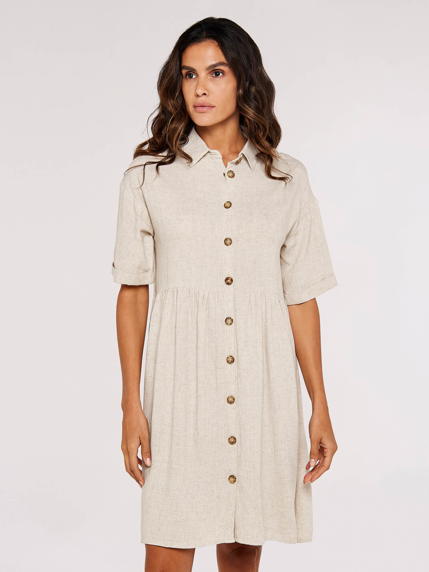 Babydoll Shirt Mini Dress Apricot Clothing