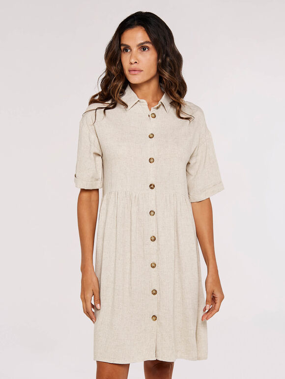 Babydoll Shirt Mini Dress, Stone, large