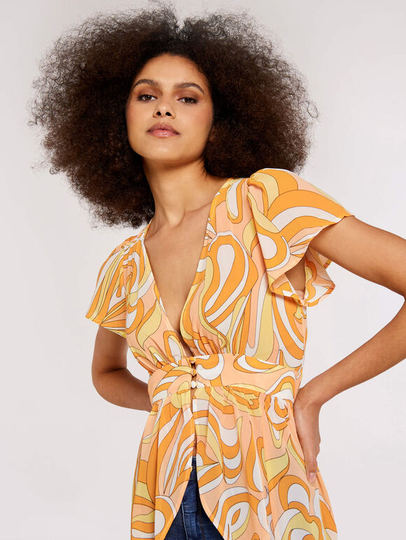 Swirl Print Chiffon Coverup, Orange, large