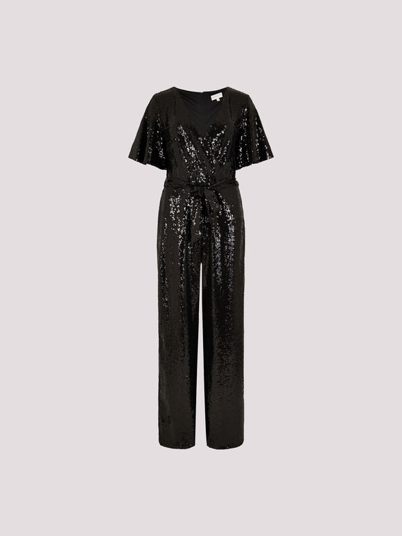 Sequin Wrap Jumpsuit, Black, large