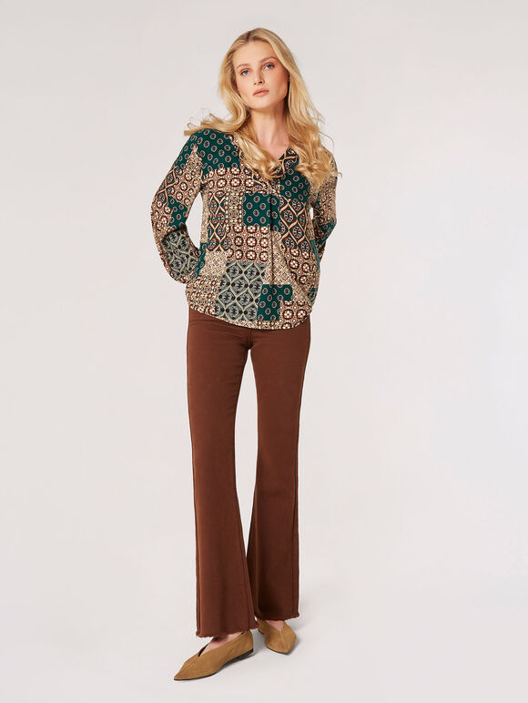 Retro Patchwork Blouse, Green, large