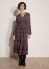 Floral Print Ruffle Midi Dress, Purple, large