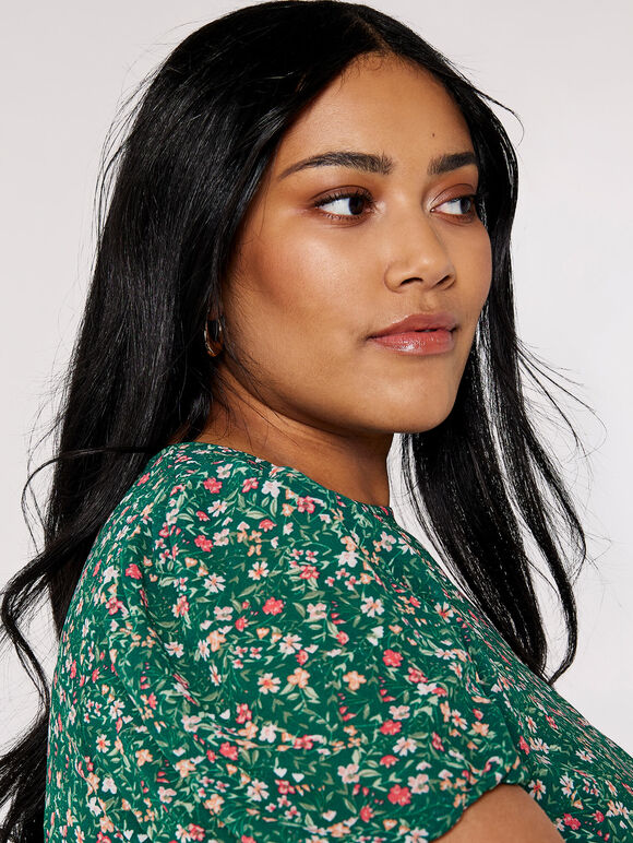 Curve Floral Smock Dress, Green, large