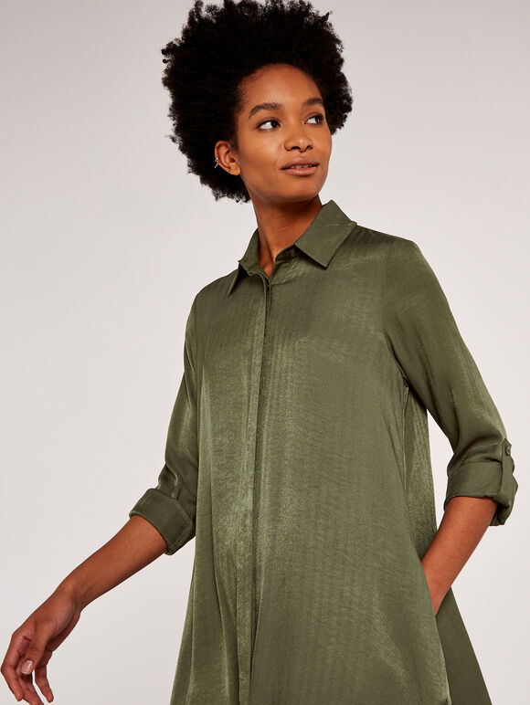  Twill Shirt Dress, Khaki, large