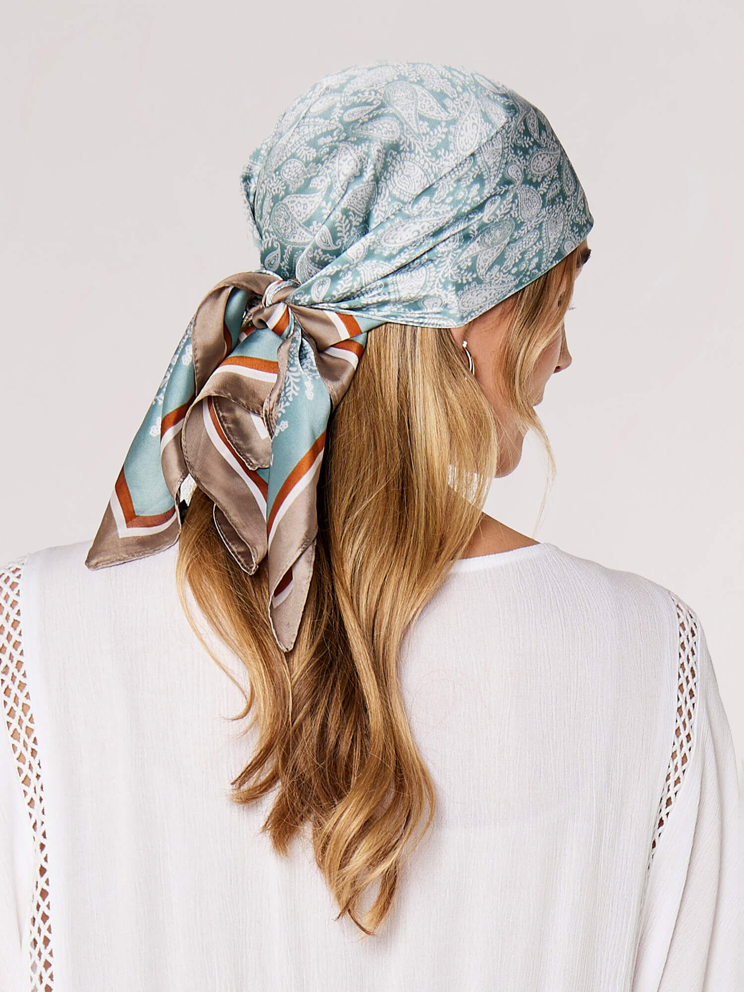 Blue silk head scarf top